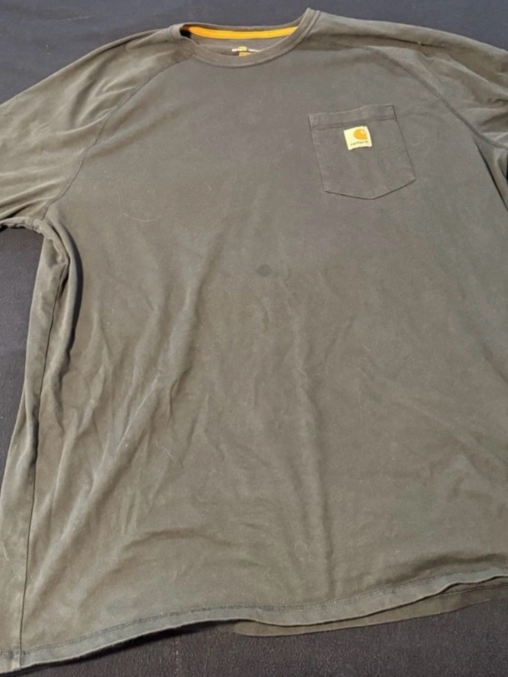 Carhartt Black Long-Sleeve Pocket Work Tee with Yellow Logo Accent
